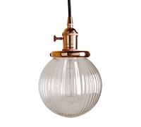 PathsOn Vintage Industrial Kitchen Island Copper Pendant Ceiling Light Fittings with Ribbed Glass Light Shade (Copper)