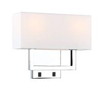 Pathson Wall Lamp Modern Simple Design Double-Head Square White Warm Fabric Shade Wall Lamps Beside Wall Sconces Lights for Living Room, Bedroom, Hallway with Switch, Using E27 Bulbs (Chrome Silver)