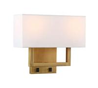 Pathson Wall Lamp Modern Simple Design Double-Head Square White Warm Fabric Shade Wall Lamps Beside Wall Sconces Lights for Living Room, Bedroom, Hallway with Switch, Using E27 Bulbs (Antique)
