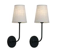Pathson Wall Lamp Modern Simple Style Single Head Elbow Linen Fabric Funnel Lamp Shade Wall Lamps Beside Wall Sconces Lights for Living Room, Bedroom, Hallway (2 Packs) (Black)