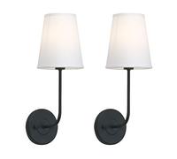 Pathson Wall Lamp Modern Simple Style Single Head Elbow White Funnel Fabric Lampshade Wall Lamps Beside Wall Sconces Lights for Living Room, Bedroom, Hallway (2 Packs) (Black)