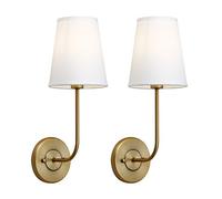 Pathson Wall Lamp Modern Simple Style Single Head Elbow White Funnel Fabric Lampshade Wall Lamps Beside Wall Sconces Lights for Living Room, Bedroom, Hallway (2 Packs) (Antique)