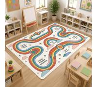 Pathway Area Rug, Playful Inspirational Clouds Stars Everyday Red Aesthetic Rectangle Home Floor Carpet Rugs for Classroom Learning Room Decor 5' X 7'