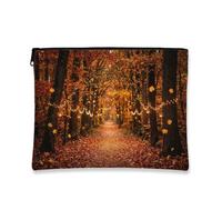 Pathway Canvas with Zipper, Nature Rustic Fairy Lights Leaves Fall Orange Portable with Zipper Makeup Bag for Purse for Travel, Vanity, Bathroom Storage and Purse Organizer, Orange, 7x9 Inch, Nature