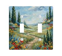Pathway Double Light Switch Cover Plate, Landscape Nature Flowers Sky Summer Green Plastic Standard Size Switch Plate Decorative for Bedroom Bathroom Kitchen Entrance Decor