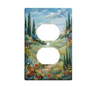 Pathway Duplex Outlet Covers Wall Plate, Landscape Nature Flowers Sky Summer Green Plastic Standard Size Face Plates for Electrical Outlets for New Apartment Home Bedroom Office Decor