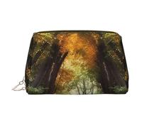 Pathway in The Woods Covered Leather Makeup Bag, Large-Capacity Travel Storage Bag, Dual-Purpose Toiletries and Makeup Bag