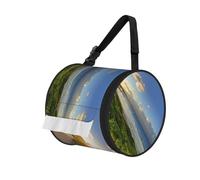 Pathway Sunset Near Bright Green Print Cylindrical Tissue Holder Bag Upscale 600d Oxford Cloth Travel Tissue Holder,Foldable Portable Toilet Paper Holder.