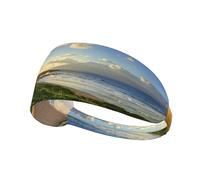 Pathway Sunset Near Bright Green Print Non-Slip Elastic Running Headband, Sweat Absorbing Stretchy Hair Bands For Gym Yoga, Soft Skin-Friendly Foldable Workout Headband