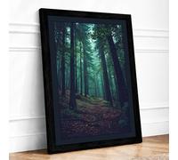 Pathway Through Green Light Scandinavian Framed Wall Art Print A1 (84.1×59.4cm) Black, Wall Decor for Living Room, Bedroom, Office & Home, Ready to Hang, Art Gift