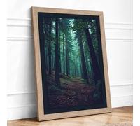 Pathway Through Green Light Scandinavian Framed Wall Art Print A1 (84.1×59.4cm) Oak, Wall Decor for Living Room, Bedroom, Office & Home, Ready to Hang, Art Gift