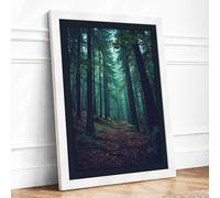 Pathway Through Green Light Scandinavian Framed Wall Art Print A3 (42×29.7cm) White, Wall Decor for Living Room, Bedroom, Office & Home, Ready to Hang, Art Gift