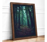 Pathway Through Green Light Scandinavian Framed Wall Art Print A4 (29.7×21cm) Walnut, Wall Decor for Living Room, Bedroom, Office & Home, Ready to Hang, Art Gift