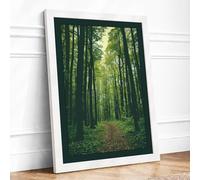 Pathway Through Woods Scandinavian Framed Wall Art Print A4 (29.7×21cm) White, Wall Decor for Living Room, Bedroom, Office & Home, Ready to Hang, Art Gift