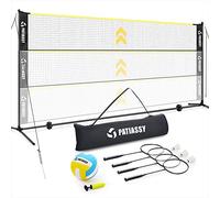Patiassy 17ft Portable Volleyball Badminton Net Set - Indoor Outdoor Adjustable Height Sports Net with Poles, 4 Badminton Rackets, 3 Shuttlecocks and 1 Volleyball for Backyards Beach Garden