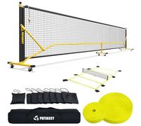 Patiassy Portable Pickleball Net Set with Net Tension Adjuster, Wheels, 8 Sandbags and Carry Bag for Driveway