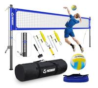 Patiassy Portable Professional Outdoor Volleyball Net Set with Adjustable Height Aluminum Poles, Winch System, Volleyball with Pump and Carrying Bag for Backyard Beach (Deep Blue)