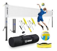 Patiassy Portable Professional Outdoor Volleyball Net Set with Adjustable Height Aluminum Poles, Winch System, Volleyball with Pump and Carrying Bag for Backyard Beach (White)