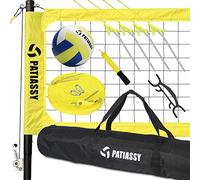 Patiassy Professional Portable Volleyball Sets for Backyards, Beach, Outdoor - Volleyball Net and Ball Set System with Winch System for Anti Sag Net + Adjustable Poles, Yellow