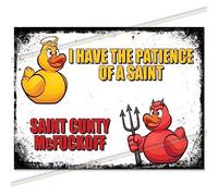 Patience Of A Saint Funny Metal Bar Sign Accessories for Home Pub or Outdoor Garden Wall Plaque Man Cave Gift Memorabilia Retro Vintage 20cm x 15cm