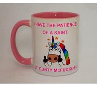 Patience of A Saint St. C*nty McFuckoff Unicorn Ceramic Mug Great Funny C UNT Work Colleague Friend Rude Office Pink Gift