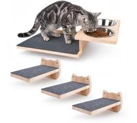 PatiencET Wall Mounted Cat Feeding Station with 3 Steps and 2 Bowls