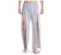 Patient Care Clothes, Men's Post Shoulder Surgery Recovery Shirts Full Tear Away Long Sleeve Patient Pants Cotton Pajamas(Blue Pants,L)