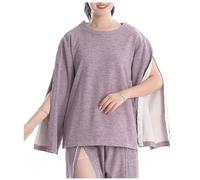 Patient Care Clothes, Post Shoulder Surgery Recovery Shirts Womens Dual Access Snap Shirt, Tear Away Pants 2 Side Zippers, Patient Pajamas(Purple Top,XXL)