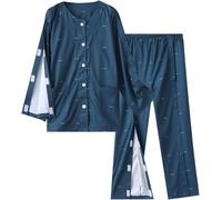 Patient Clothing Men's Post Shoulder Surgery Shirts After Shoulder Surgery Recovery Tearable Patient Shirt Long Rehab Trousers Sets Fully Open Side Clothing Soft Nightdress (Dark blue, XXL)