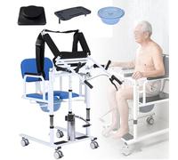 Patient Lift Transfer Chair for Home, Mobile Shower Commode Wheelchair, Adjustable Height & 180° Open Design - Care Assist Devices for Elderly Adults Blue