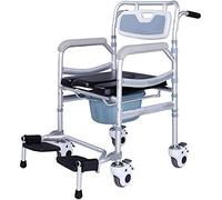 Patient Lift Transfer Chair for Home, Multifunction Transport Wheelchair Manual Lift, Bedside Commode w/Backrest and Potty Shower Toilet Chair for Seniors Disabled Elderly