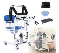 Patient Lift Transfer Chair with Standing Aid, Home Nursing Wheelchair Adjustable Lifting Height with 180°Split Seat & Portable Potty for Elderly and Disabled Blue