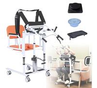 Patient Lift Transfer Chair with Standing Aid, Home Nursing Wheelchair Adjustable Lifting Height with 180°Split Seat & Portable Potty for Elderly and Disabled Orange