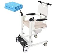 Patient Lift Wheelchair for Home, Transfer Nursing Wheelchair with 180° Split Seat, Bathroom Chair Bedside Commode with Bucket, 264 Lbs Weight Capacity
