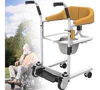 Patient Transfer Chair Self-Service Lift Machine, Handicap Pool Lift, Transport Wheelmanual Lift, with Soft Cushion and Toilet Seat,Yellow