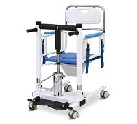 Patient Transfer Chair Transport Hydraulic Lift for Home W/Iv Pole and Desk Tray Portable Steel Lifter 4-in-1 Transport Wheelbedside Commode 120Kg/265 Lb for Elderly Disabled Seniors (Blue)