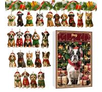 Patifirst Christmas Countdown Calendar | 2D Acrylic Dog Pendant Countdown - 24 Days Dog Christmas Tree Decorations,for Tree Home Holiday Window Door Wall