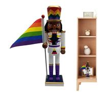 Patifirst Christmas Nutcracker Decor - Christmas Wood Nutcracker Figurine - Holding Rainbow Flag Traditional Display Props for Windowsill Bookshelf Mantel Nights