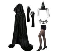 Patifirst Women's Witch Costumes - Adult Witch Halloween Costume Set,Gothic Hat Gloves Lace Masque Socks for Halloween Cosplay Steampunk Festival Party Role Play Stage Performance