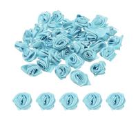 PATIKIL 0.6" Mini Satin Ribbon Roses, 50 Pcs Tiny Fabric Flowers Embellishments Rosettes Applique for DIY Crafts and Wedding, Light Blue