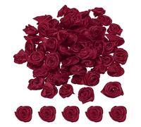 PATIKIL 0.6" Mini Satin Ribbon Roses, 50 Pcs Tiny Fabric Flowers Embellishments Rosettes Applique for DIY Crafts and Wedding, Burgundy