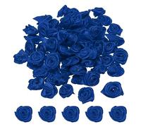 PATIKIL 0.6" Mini Satin Ribbon Roses, 50 Pcs Tiny Fabric Flowers Embellishments Rosettes Applique for DIY Crafts and Wedding, Dark Blue