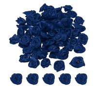 PATIKIL 0.6" Mini Satin Ribbon Roses, 50 Pcs Tiny Fabric Flowers Embellishments Rosettes Applique for DIY Crafts and Wedding, Navy Blue