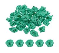 PATIKIL 0.6" Mini Satin Ribbon Roses, 50 Pcs Tiny Fabric Flowers Embellishments Rosettes Applique for DIY Crafts and Wedding, Turquoise