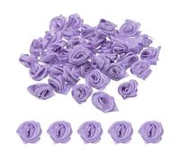 PATIKIL 0.6" Mini Satin Ribbon Roses, 50 Pcs Tiny Fabric Flowers Embellishments Rosettes Applique for DIY Crafts and Wedding, Purple
