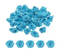 PATIKIL 0.6" Mini Satin Ribbon Roses, 50 Pcs Tiny Fabric Flowers Embellishments Rosettes Applique for DIY Crafts and Wedding, Blue