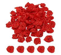 PATIKIL 0.6" Mini Satin Ribbon Roses, 50 Pcs Tiny Fabric Flowers Embellishments Rosettes Applique for DIY Crafts and Wedding, Red