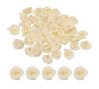PATIKIL 0.6" Mini Satin Ribbon Roses, 50 Pcs Tiny Fabric Flowers Embellishments Rosettes Applique for DIY Crafts and Wedding, Beige