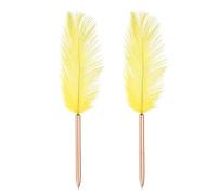 PATIKIL 1.0mm Feather Ballpoint Pens Bulk, 2Pcs Black Ink Vintage Plated Rod Quill Writing Pens for Office Wedding Guest Signature Style 1, Yellow/Rose Gold