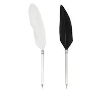 PATIKIL 1.0mm Feather Ballpoint Pens Bulk, 2Pcs Black Ink Vintage Plated Rod Quill Writing Pens for Office Wedding Guest Signature Style 2, Black/White